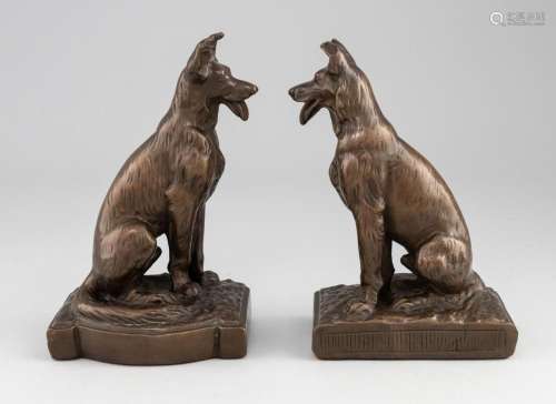 A pair of bronze clad, bookends in the form of dogs, made by...
