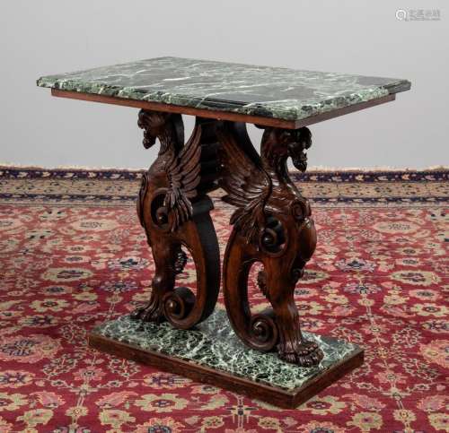 A green marble topped occasional table, 26 x 18 x 28 in. (66...
