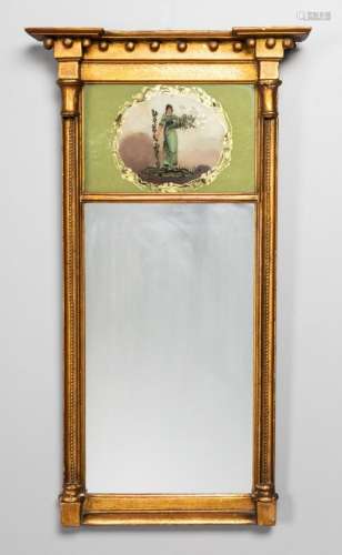 A Regency gilt framed mirror painted with a young lady. 42 x...