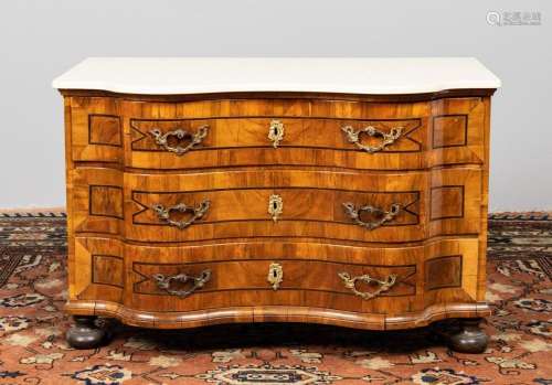 A 19th century marble top three drawer chest with serpentine...