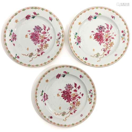 A Series of 3 Famille Rose Plates