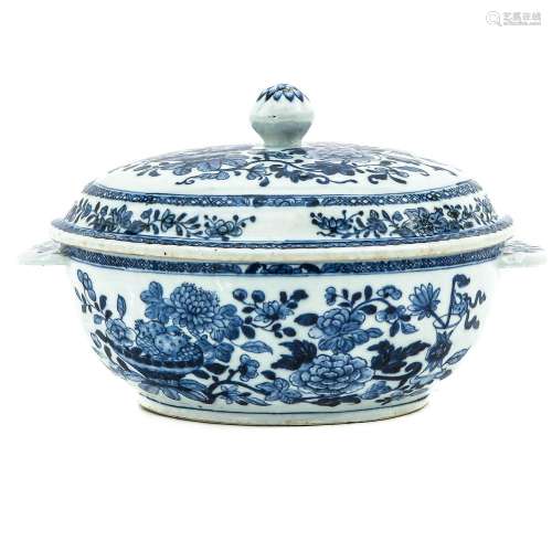 An Oval  Blue and White Tureen