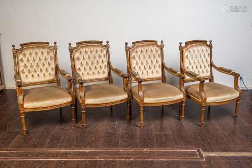 A set of four French 19th century carved walnut and parcel g...