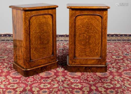 A pair of Victorian walnut pot cupboards. 31 1/2 x 14 x 20 i...