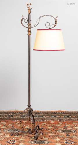 A wrought iron and gilt standard lamp. 79 1/2 in. (201.9 cm....