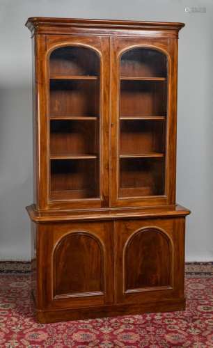 A Victorian mahogany glazed bookcase. 84 x 20 1/2 x 50 1/2 i...