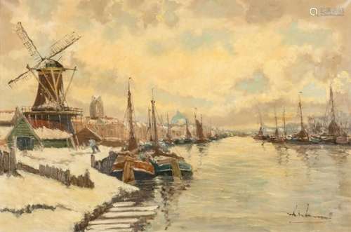 Dutch School (19th Century), Dutch Winter Canal Scene, oil o...