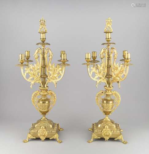 A pair of gilded candelabras. 26 1/4 in. (66.7 cm.) h.