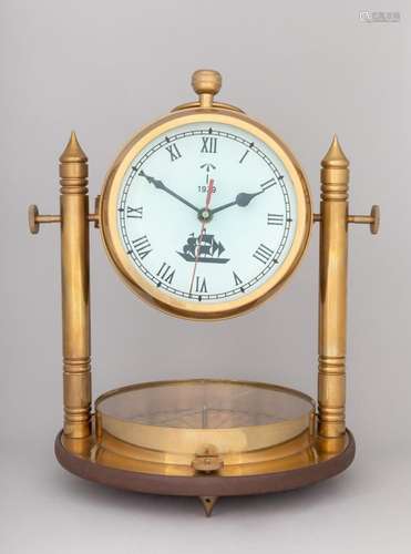 A unique brass desk clock and compass. 15 3/4 x 12 in. (40 x...