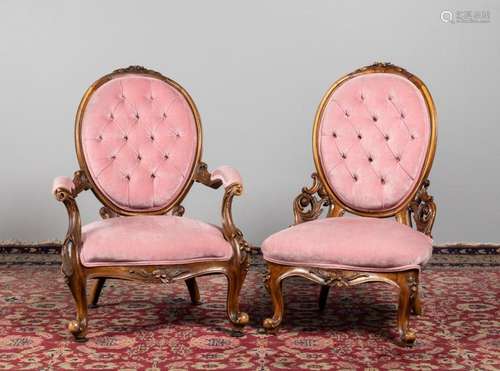 A pair of Victorian ladies & gents framed parlour chairs...