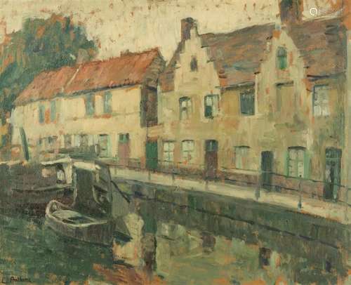 Gustave Anthone, Belgian (1897-1925), Canal Scene, oil on bo...