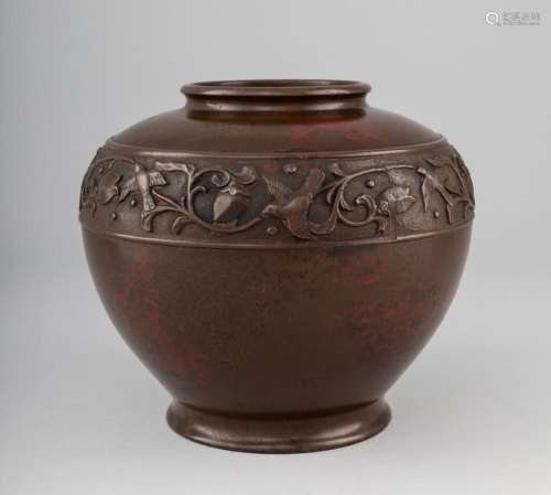 A late 19th or early 20th century bronze vase, 7 x 8 1/4 in....