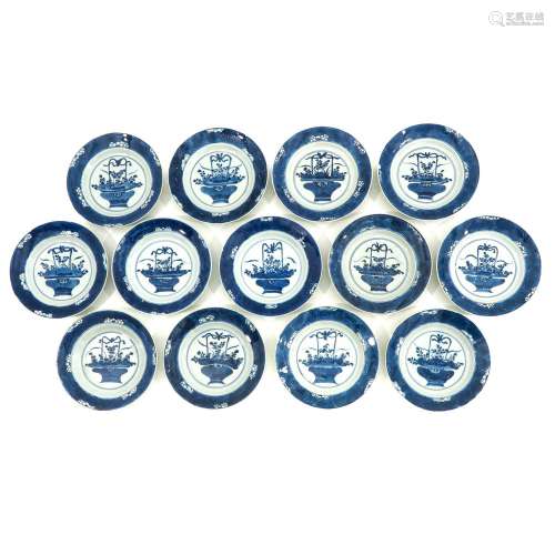 A Series of 13 Blue and White Plates