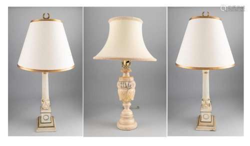 A pair of cream column form table lamps, 28 in. (71.1 cm.) (...