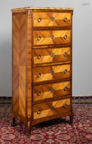 A French marble topped walnut chest of drawers, 62 x 29 1/2 ...