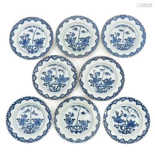 A Series of 8 Blue and White Plates