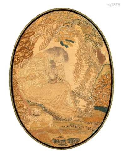 A Regency period silk work picture of Maria, 8 1/2 x 6 1/4 i...
