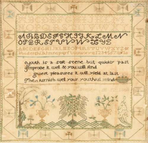 A sampler, possibly Canadian by Betsy Longley 1808, 15 1/2 x...