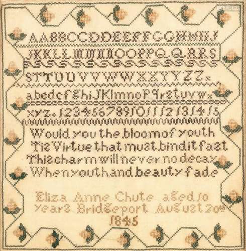 An American sampler by Eliza Anne Chute aged 10 in 1845 - Br...