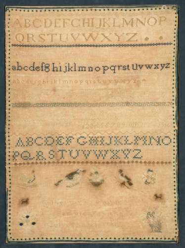 A large sampler by Wilhelmina Holmes July 13 1850, 24 1/2 x ...