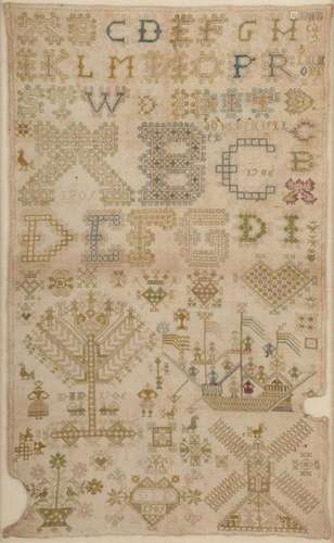 DI. Doutsen Jelles 1705-06 a Friesland sampler, 20 1/2 x 12 ...