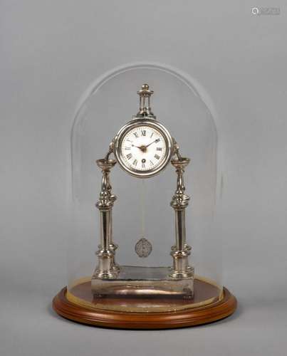 A silverplated mantel clock with silvered face, 10 3/4 x 5 1...