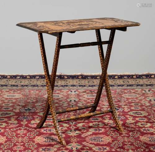 A folding side table, 29 x 15 1/4 x 30 in. (73.7 x 38.7 x 76...