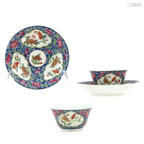 A Pair of Famille Rose Cups and Saucers