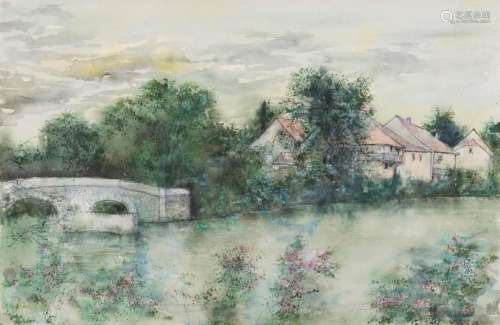 Bernard Gantner, French (1928-2018), Houses and Bridges, wat...