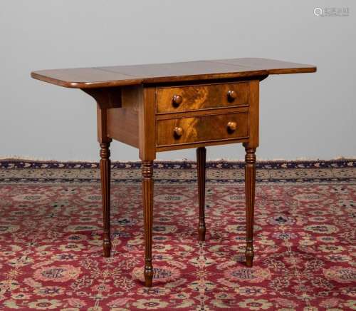 A Victorian walnut drop leaf table, 28 1/2 x 17 1/2 x 20 in....