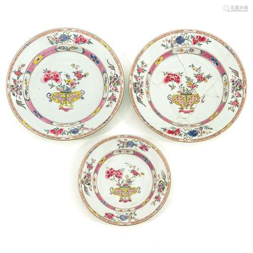 A Collection of 3 Famille Rose Plates