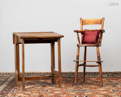 A 19th century child\'s elm seat highchair and a child\'s oa...