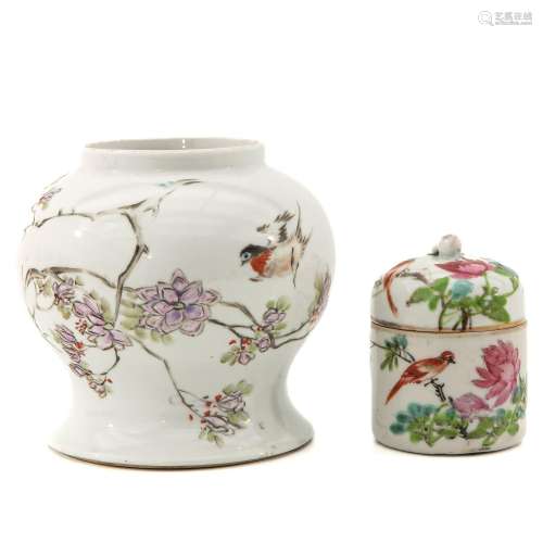 A Famille Rose Jar with Cover and Vase