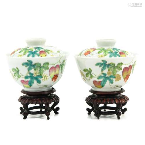 A Pair of Famille Rose Cups and Covers