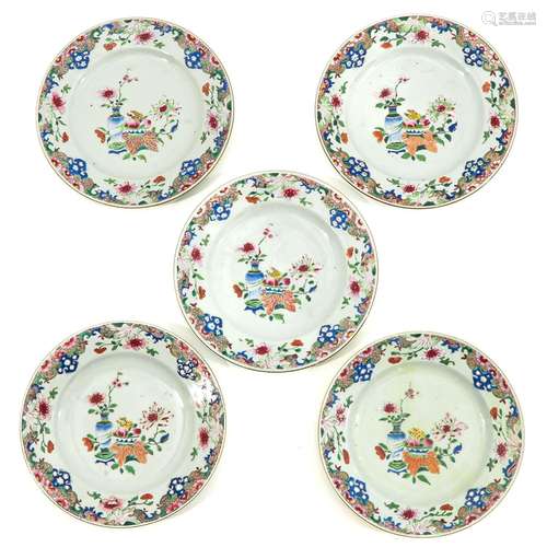 A Series of 5 Famille Rose Plates