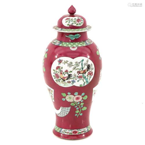 A Ruby Famille Rose Vase with Cover