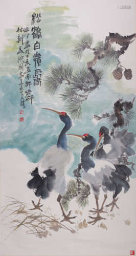 刘保申(b.1937) 松鹤白岭长春  设色纸本 立轴