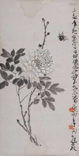 张坤仪(1895—1969)、赵少昂(1905—1998) 蜂舞图  设色纸本 镜心