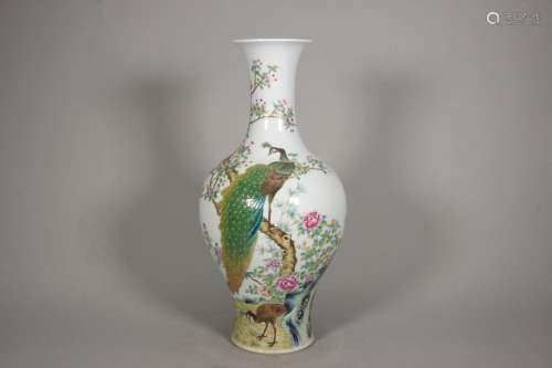 Enamel Flower and Bird Poetry Olive Vase
