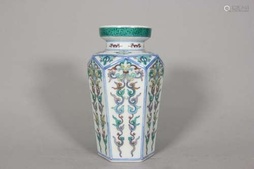 Doucai pattern hexagonal bottle