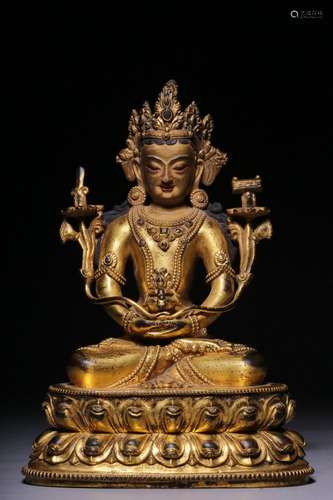 A gilt bronze statue of Manjusri Bodhisattva