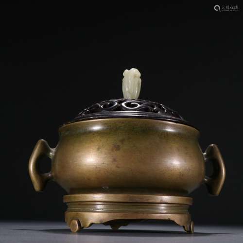 Copper tire plain surface binaural incense burner