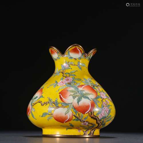 Pomegranate vase with painted enamel longevity peach pattern...