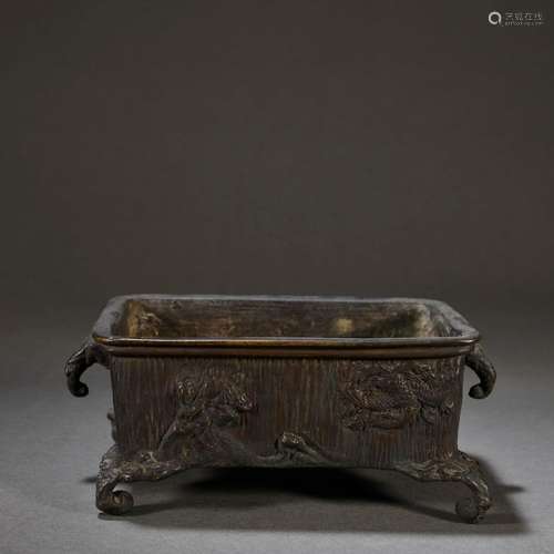 Bronze Tailed Songhe Yannian Double-Eared Square Incense Bur...