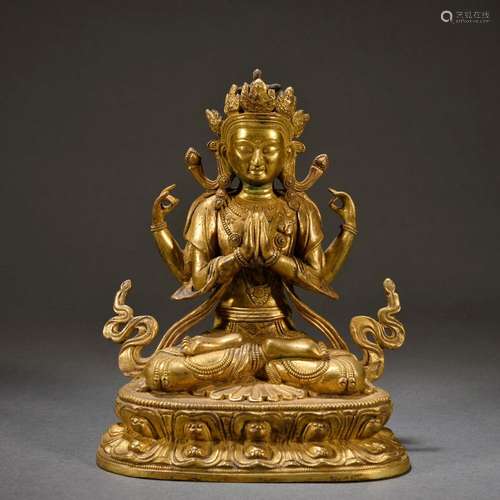 Gilt bronze four-armed Avalokitesvara statue