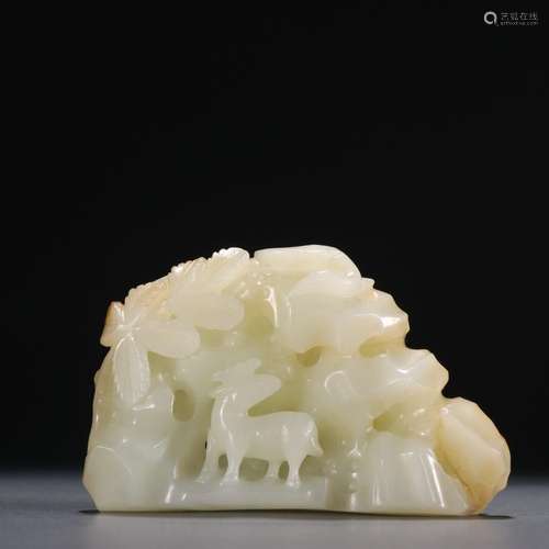 Hetian Jade Seed Material Deer and Crane Spring Ornament