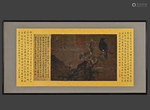 徐熙精品（花鳥圖）；整框尺寸129x66cm，乾隆，梁詩正，王際華等鑒賞題...