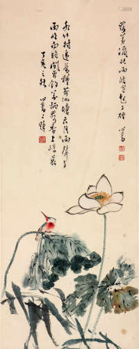 溥儒(1896-1963)荷塘小鸟
