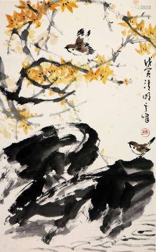孙其峰(1920-2023)枫叶飞雀图