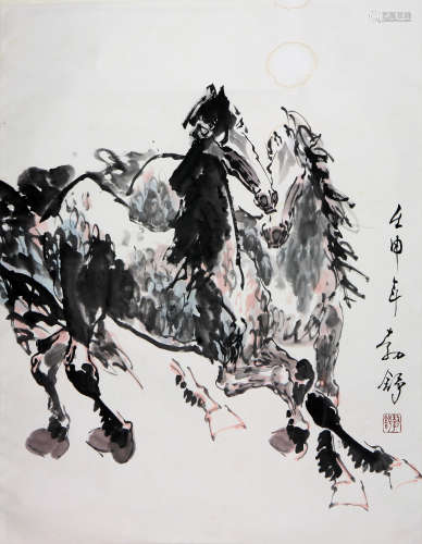 刘勃舒(1935-2022)双骏